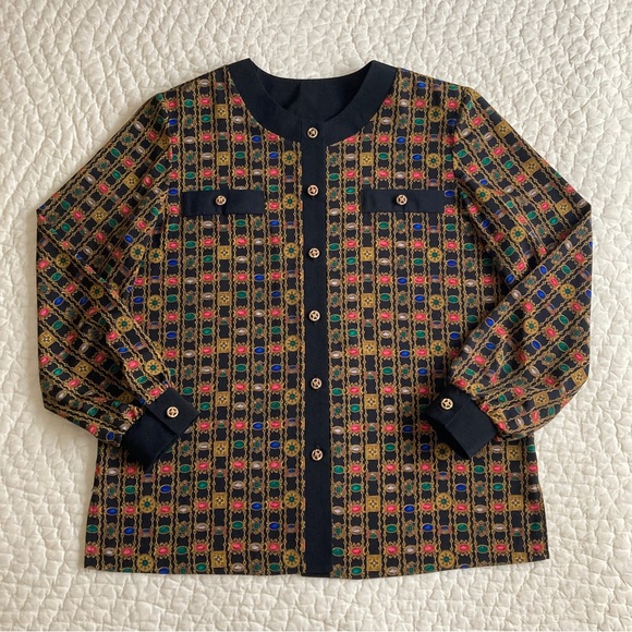 Vintage New Brownstone Studio New York Jewel Print Blouse Top - Picture 1 of 16